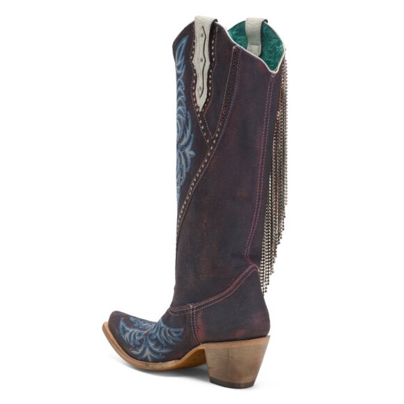 CORRAL BOOTS Mexico Leather Fringe Crystals Tall Top Western Boots - Picture 2 of 2